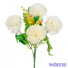  Krizantém 5 ágú selyem csokor díszítővel 30cm - Krém dekorációs kellék
