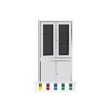 KSPS K1A üvegbetétes ajtós fémszekrény alsó teli ajtós tárolóval zár és alkatrészei