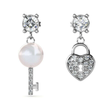 Kulcs és Zár- ékszerdobozos Swarovski kristályos fülbevaló - fehér fülbevaló