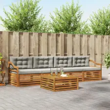  Kültéri kanapé szett 5 pcs Természetes és Világosszürke kerti bútor
