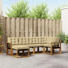  Kültéri kanapé szett párnával 6 pcs Természetes és bézs kerti bútor