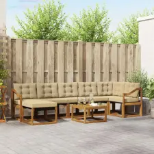  Kültéri kanapé szett párnával 8 pcs Természetes és bézs kerti bútor