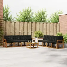  Kültéri kanapé szett párnával 9 pcs Természetes és fekete kerti bútor
