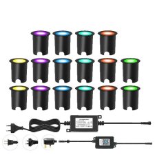  Kültéri LED fedélzeti lámpák, RGB színváltó, wifi engedélyezve, 16 Pack RGB kültéri világítás