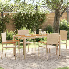  Kültéri Székek 4 pcs Krém, Barna PE rattan, tömör akácfa kerti bútor