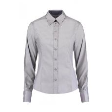 Kustom Kit Női hosszú ujjú blúz Kustom Kit Women's Tailored Fit Premium Contrast Oxford Shirt 2XL, Ezüstszürke/Szénszürke