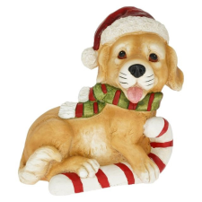  Kutya mikulás sapkában, cukorbottal fekvõ 32x23,3x35 cm dekorációs kellék