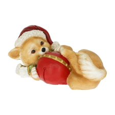  Kutya mikulás sapkában, dísszel fekvõ 40,5x22,5x23 cm dekorációs kellék