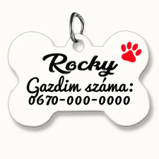  Kutyabiléta, csont alakú, fehér háttérrel (tetszőleges adatokkal) nyakörv, póráz, hám kutyáknak