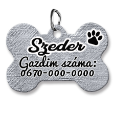  Kutyabiléta, csont alakú (tetszőleges adatokkal), fémes ezüstszürke háttérmintával nyakörv, póráz, hám kutyáknak