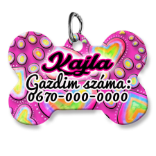  Kutyabiléta, csont alakú (tetszőleges adatokkal), pink szíves háttérmintával nyakörv, póráz, hám kutyáknak
