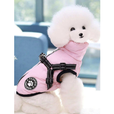  Kutyaruha - Bélelt mellény - Hátulján cipzár - Hám - 2 színben - M - rózsaszín kutyaruha