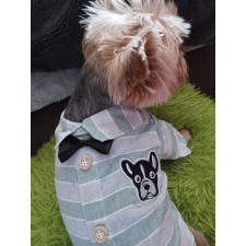  Kutyaruha - Csíkos kutyaing hímzett kutyafejes mintával és fekete csokornyakkendővel - S kutyaruha
