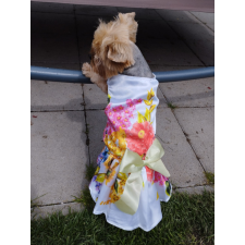  Kutyaruha - Elegáns, Virágos , Tépőzáras, virágos, ruha masnival és tüll szoknyával - XL kutyaruha