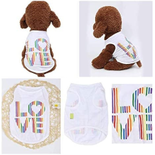  Kutyaruha - Fehér pamut trikó LOVE felirattal, szivárványos mintában - M kutyaruha