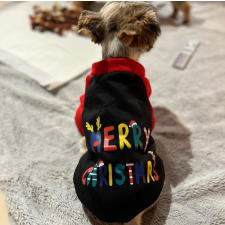  Kutyaruha - Karácsonyi Pulóver - MerryChristmas mintával, fekete színben - S kutyaruha