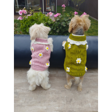  Kutyaruha - Kutyapulóver - kutyapulcsi - kutyamellény - Kötött virág mintás - 2 választható színben - S - zöld kutyaruha