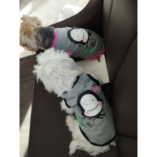  Kutyaruha - Majom mintás trikó - kétféle színben - L - szürke/rózsaszín szegéllyel kutyaruha