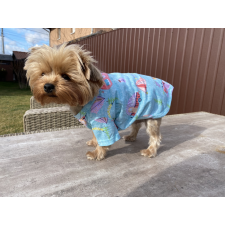  Kutyaruha - Pamut póló világoskék színben, lakókocsis és flamingós mintával - 2XL kutyaruha