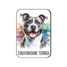 Kutyás fa hűtőmágnes, Staffordshire Terrier, szürke-fehér hűtőmágnes