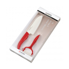 Kyocera kerámia kés készlet, Santoku + hámozó "Y" piros (FK-140WHCP10RDS) kés és bárd