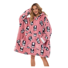 L&L Hoodie maxi pulóver, rózsaszín, pandákkal uni lakástextília