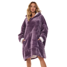 L&L Hoodie meleg maxi pulóver, lila, nyomott minta nélkül uni lakástextília