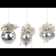  LAALU díszkészlet: ezüst dísz gyöngyökkel 9 cm, 3 db (LAU-6143) karácsonyi dekoráció