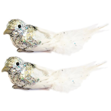 LAALU Madár ezüst csillámokkal 13 cm, 2 db karácsonyfadísz