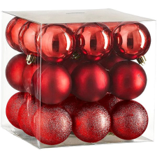 LAALU Sada 27 ks ozdob: Ozdoby kulaté červené mix 6 cm karácsonyfadísz