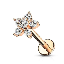 Labret kövekkel kirakott csillaggal, belső menettel (rosegold szín, crystal kővel) testékszer