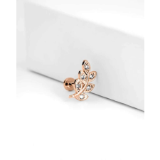 Labret köves levéllel - rosegold szín testékszer