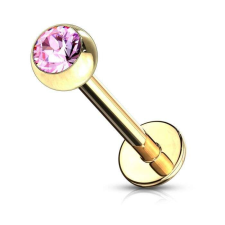  Labret mini kristállyal (arany színű, pink kővel) testékszer