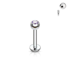 Labret mini kristállyal (ezüst színű, lila kővel) testékszer