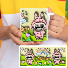  Labubu bögre - 3D hatású - Szivárványos rét bögrék, csészék