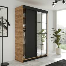  Lamaro Tolóajtós Szekrény tükörrel 167x205cm - aranytölgy &amp; fekete bútor