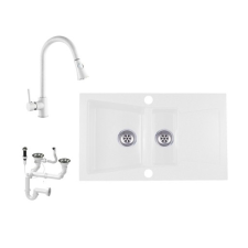  Laneo Locarno L87-515BI Gránit Mosogató + Zuhanyfejes csap + Dugóemelő (fehér) fürdőkellék