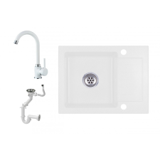 Laneo V575-44BI Gránit Mosogató + Csap + Szifon (fehér) fürdőkellék