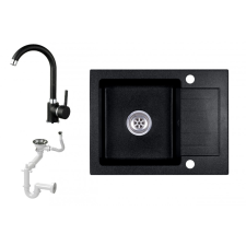 Laneo V575-44C Gránit Mosogató + Csap + Szifon (fekete) fürdőkellék