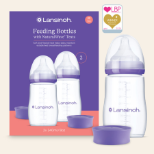 Lansinoh 2 db cumisüveg közepes folyású etetőcumival + 2 db fedéllel, 240 ml cumi