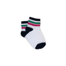  Lány pamut bokazokni - bordázott - csillámos - zöld-pink csíkos - 35-40