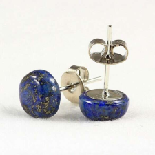 Lápisz, Lazurit, ásvány cabochon beszúrós fülbevaló, nemesacél, nikkelmentes, 8 mm, kék, kézműves fülbevaló