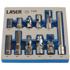 Laser Tools LAS-7147 dugókulcs és adapter készlet, 10 mm, 1/4"-3/8", 11 részes dugókulcs