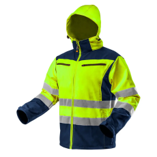  Láthatósági Softshell Munkavédelmi kabát, kapucnival, sárga, XXXL
