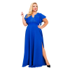  LAURA hosszú elegáns ruha különleges alkalmakra hímzéssel, brokáttal, diszkrét hasítékkal a lábszáron, 50-es méret, plus size, LABRROBL50, királykék