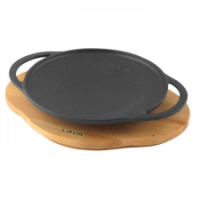 Lava fekete öntöttvas wok (kerek) két füllel, fa alátéttel, 20 cm konyhai eszköz