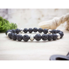  Lávakő és ezüst árnyalatú gyöngy ásvány karkötő karkötő