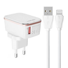 LDNIO A1204Q USB-A hálózati töltő 18W + Lightning kábel fehér mobiltelefon kellék
