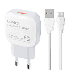 LDNIO A1307Q USB-A hálózati töltő 18W + Lightning kábel fehér (A1307Q Lightning) mobiltelefon kellék