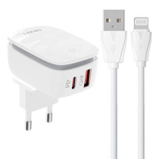 LDNIO A2425C USB-A + USB-C hálózati töltő + Lightning kábel fehér mobiltelefon kellék